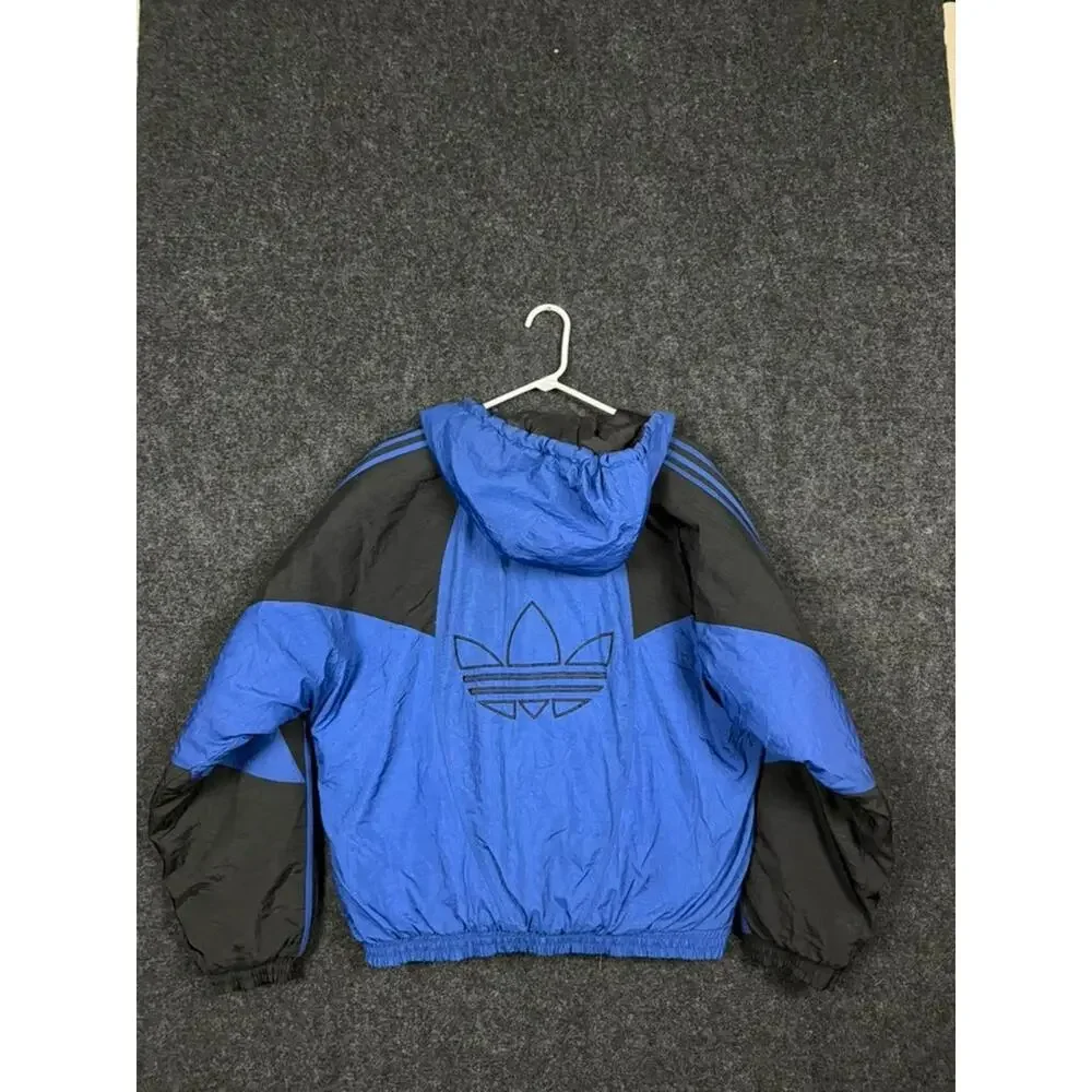 Vintage Adidas Blue Black Hooded Windbreaker Jacket Men's Medium